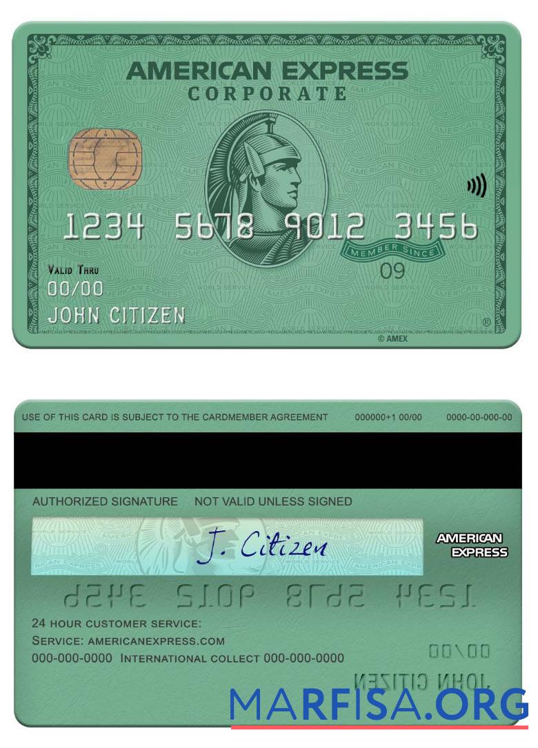 Printable USA Heritage bank american express green card example